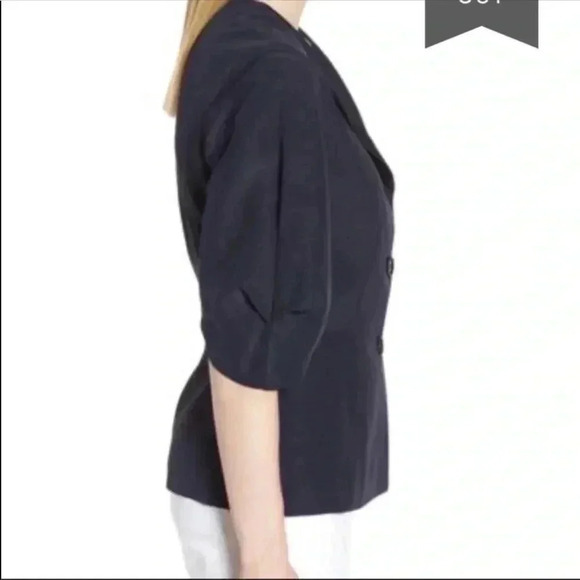$399 Lewit Pleat Sleeve Blazer Navy Sz M - Picture 2 of 8